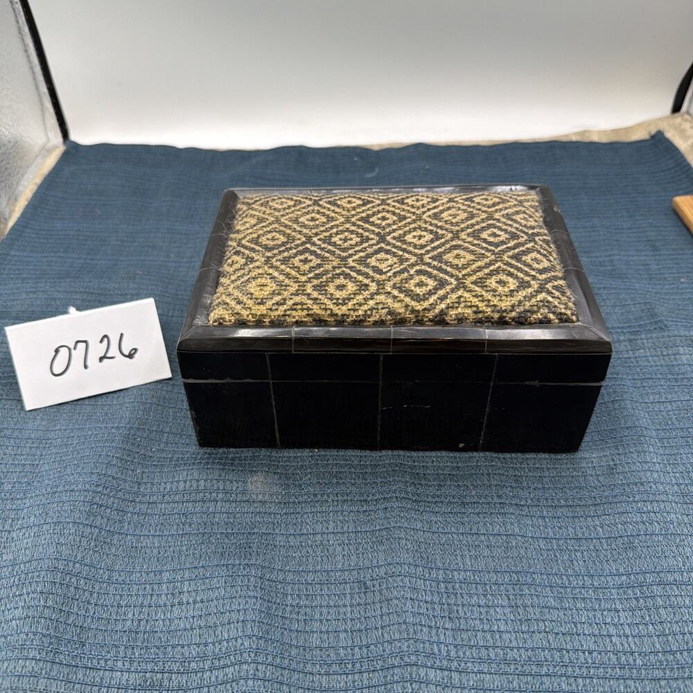 Vintage Folk Art Wooden Trinket Box Mosaic Handcrafted In India Geometric